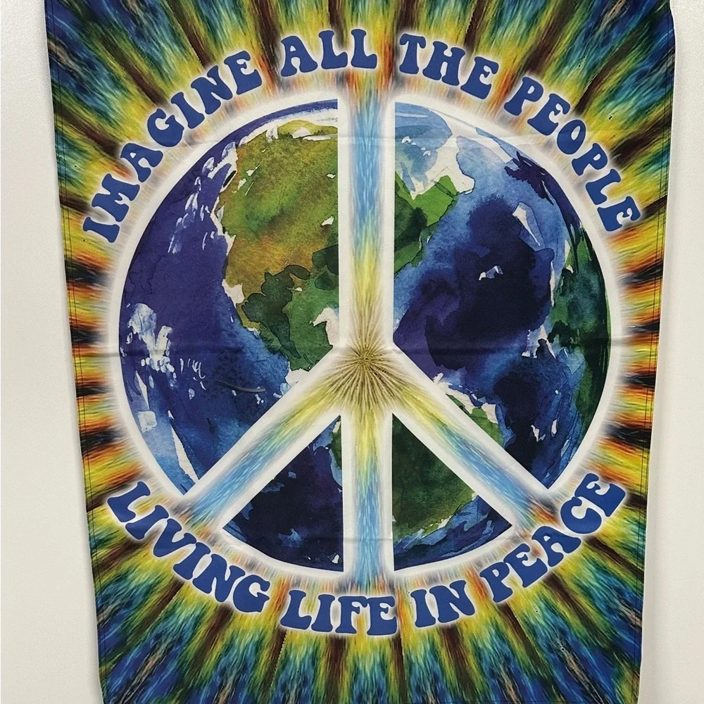 Peace Sign Hippie Flag, Imagine All The People Living Life In Peace Flag